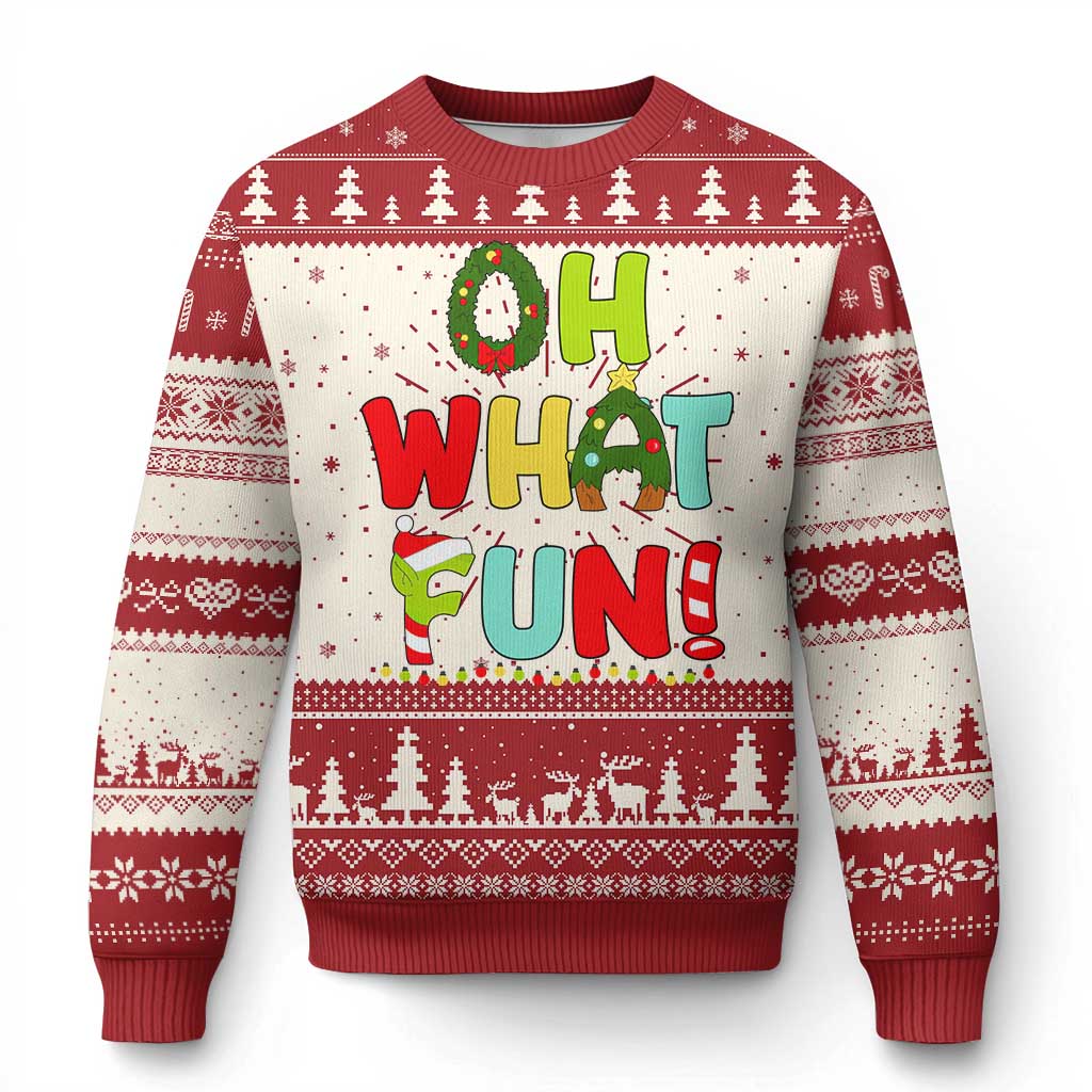 Oh What Fun Xmas Candy Cane Ugly Christmas Sweater - Wonder Print Shop