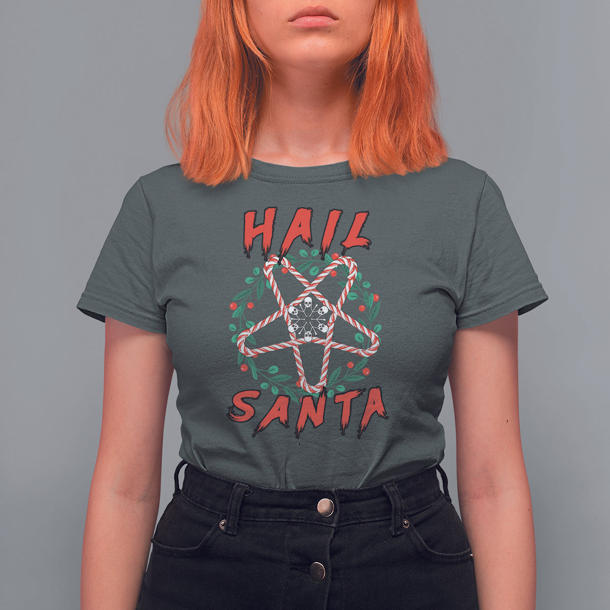 Hail Santa Krampus Ugly Christmas Candy Star T Shirt For Women - Wonder Print Shop
