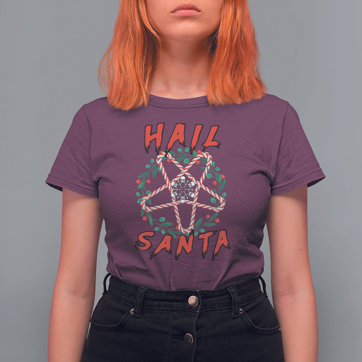 Hail Santa Krampus Ugly Christmas Candy Star T Shirt For Women - Wonder Print Shop