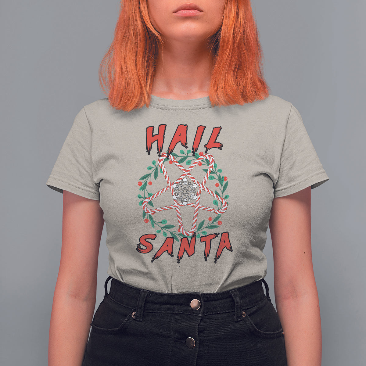 Hail Santa Krampus Ugly Christmas Candy Star T Shirt For Women - Wonder Print Shop