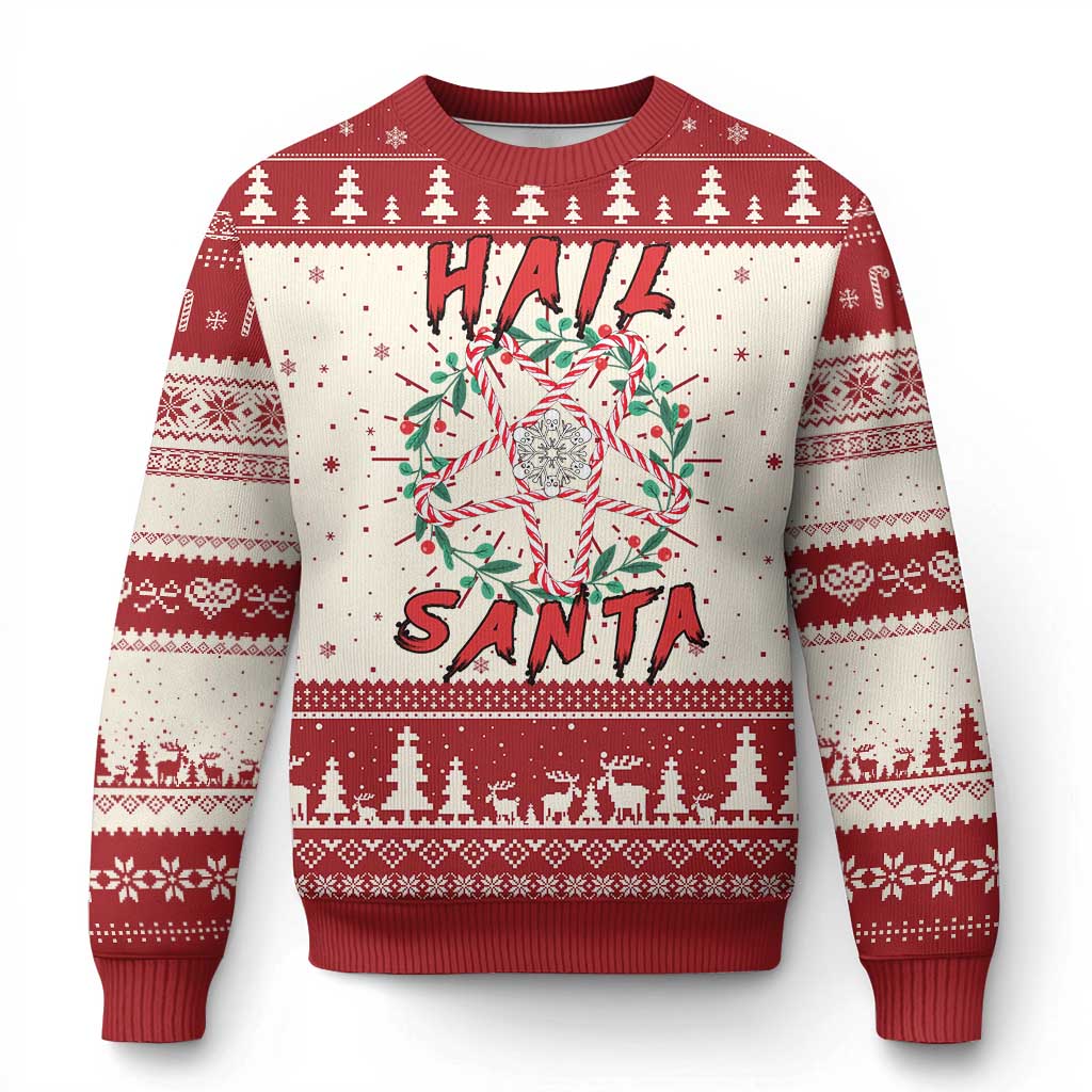 Hail Santa Ugly Christmas Sweater Candy Pentagram Xmas Devil - Wonder Print Shop