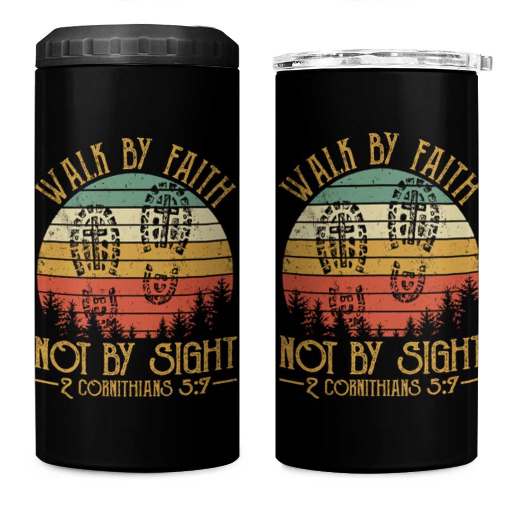 Christian 4 in 1 Can Cooler Tumbler Walk By Faith Not By Sight Retro