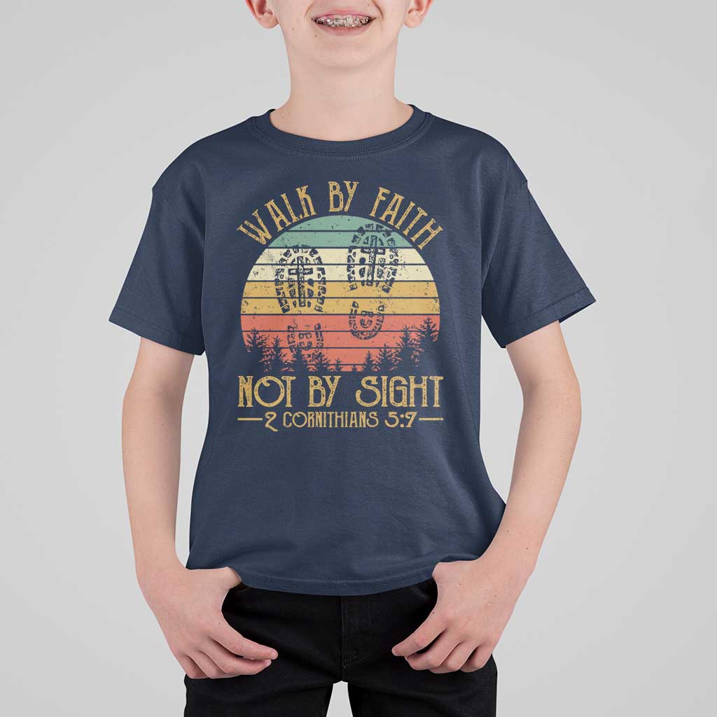Christian T Shirt For Kid Walk By Faith Not By Sight Retro - Wonder Print Shop