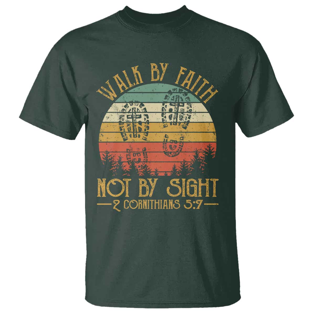 Christian T Shirt Walk By Faith Not By Sight Retro - Wonder Print Shop