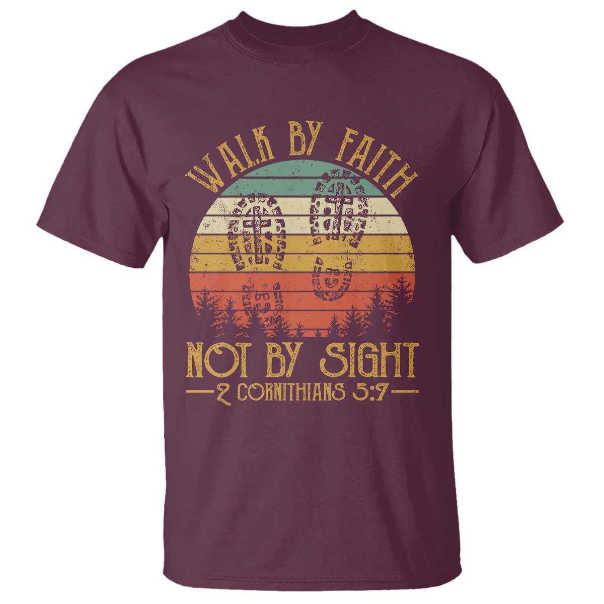Christian T Shirt Walk By Faith Not By Sight Retro - Wonder Print Shop