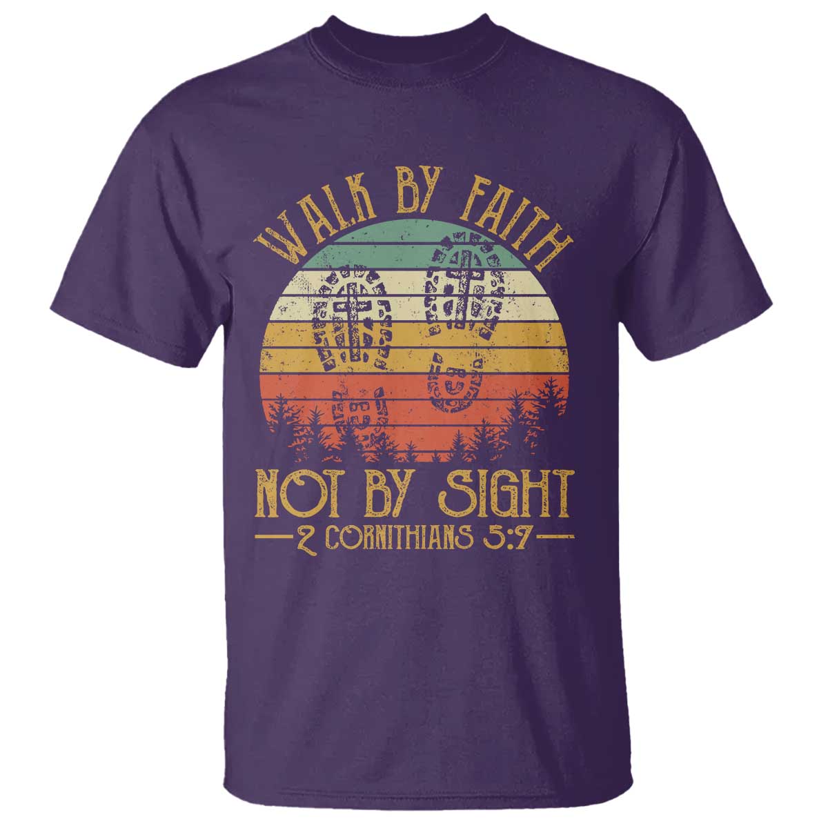 Christian T Shirt Walk By Faith Not By Sight Retro - Wonder Print Shop