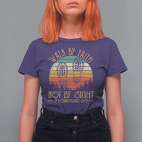 Christian T Shirt For Women Walk By Faith Not By Sight Retro - Wonder Print Shop