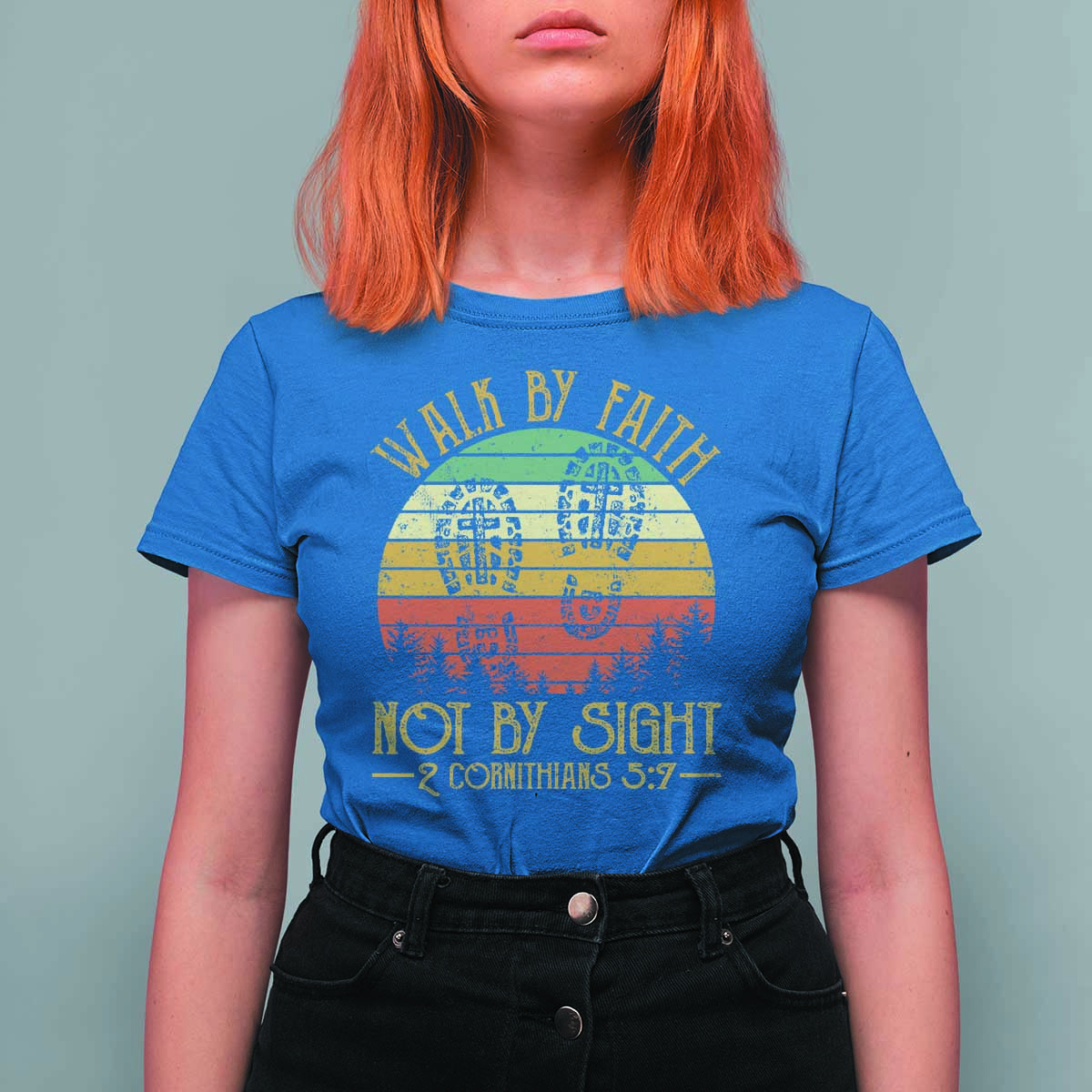 Christian T Shirt For Women Walk By Faith Not By Sight Retro - Wonder Print Shop