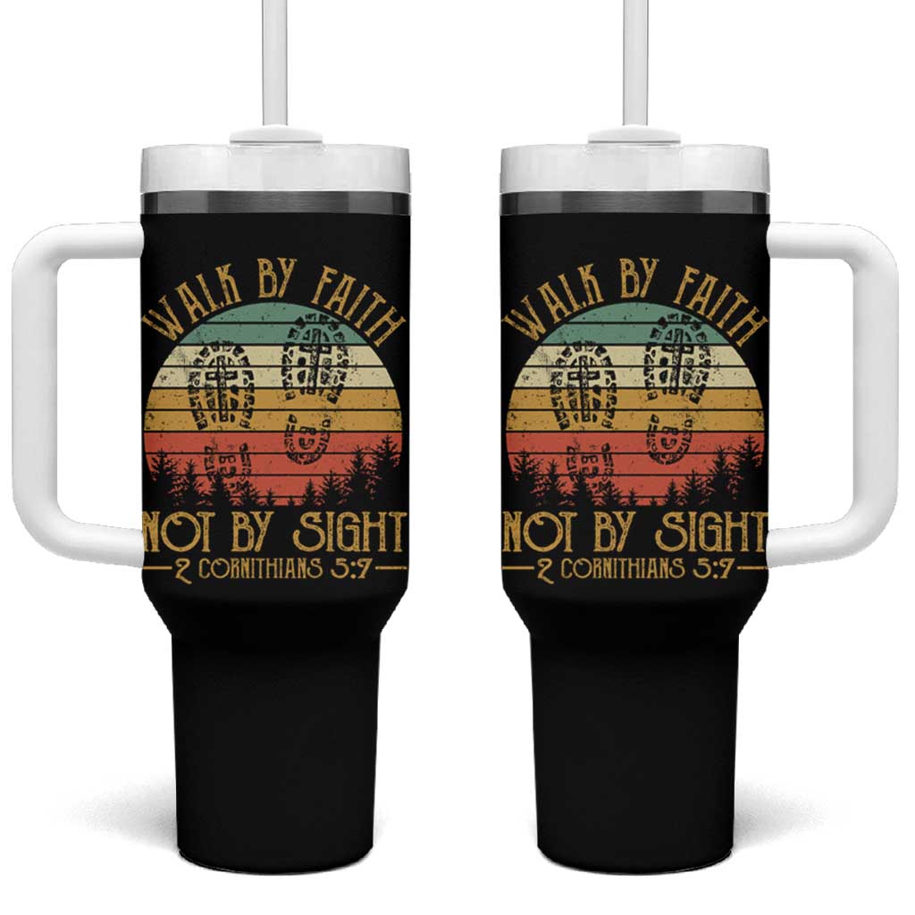 Christian Tumbler With Handle Walk By Faith Not By Sight Retro
