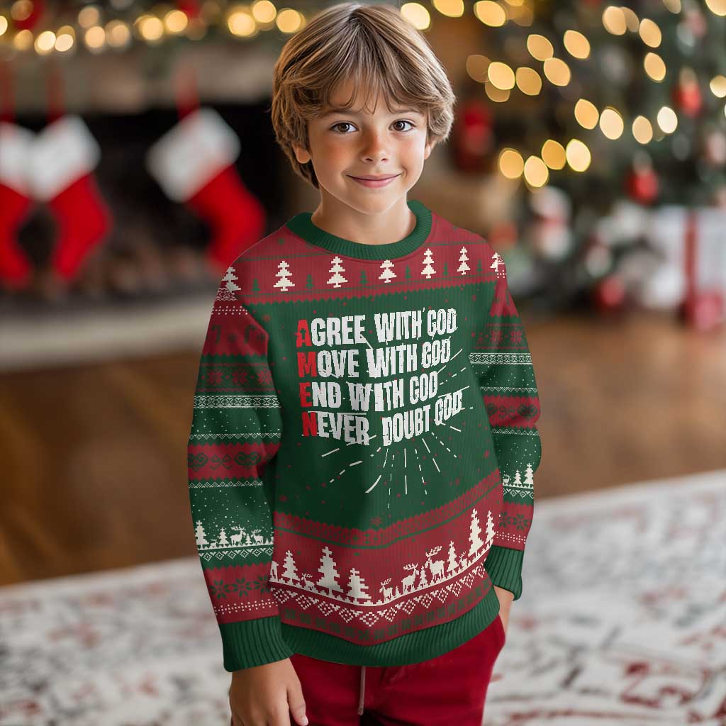 Christian Ugly Christmas Sweater Amen Agree Move End With God Never Doubt God - Wonder Print Shop