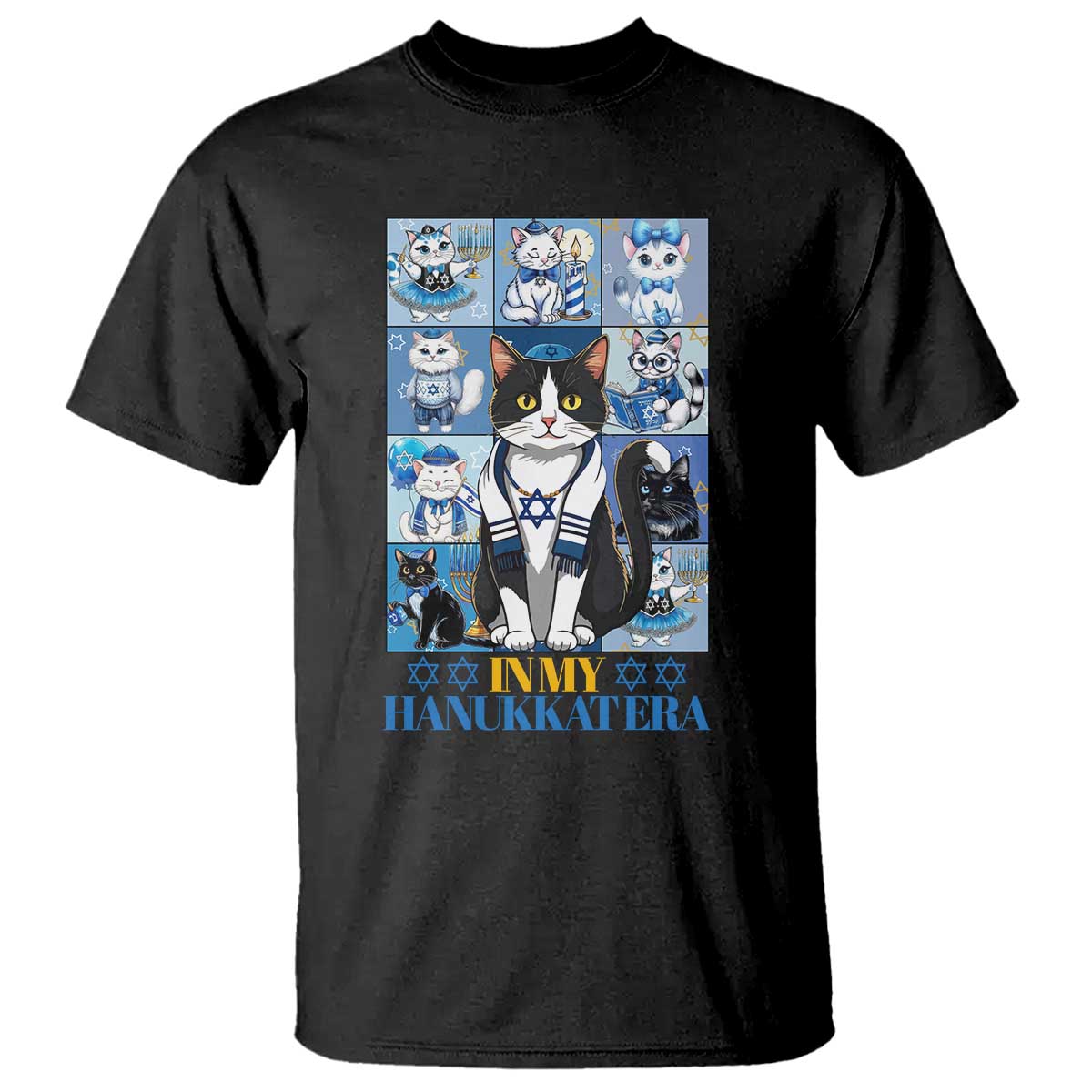 Hanukkah Cat T Shirt In My Hanukkat Era Cute Jewish Cats - Wonder Print Shop