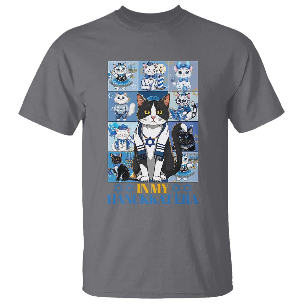 Hanukkah Cat T Shirt In My Hanukkat Era Cute Jewish Cats - Wonder Print Shop
