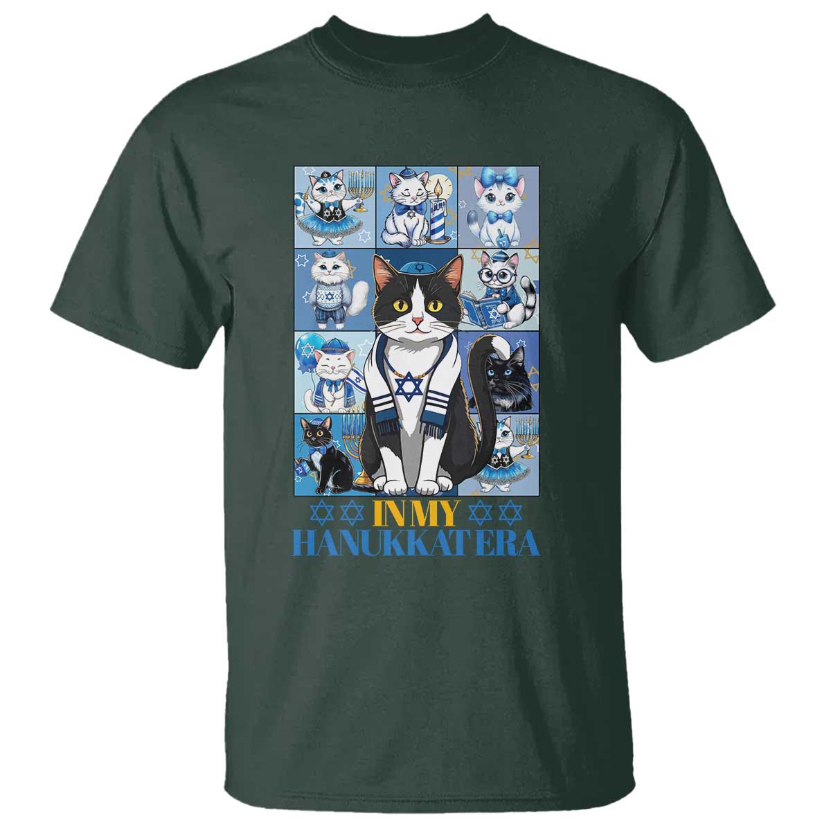 Hanukkah Cat T Shirt In My Hanukkat Era Cute Jewish Cats - Wonder Print Shop