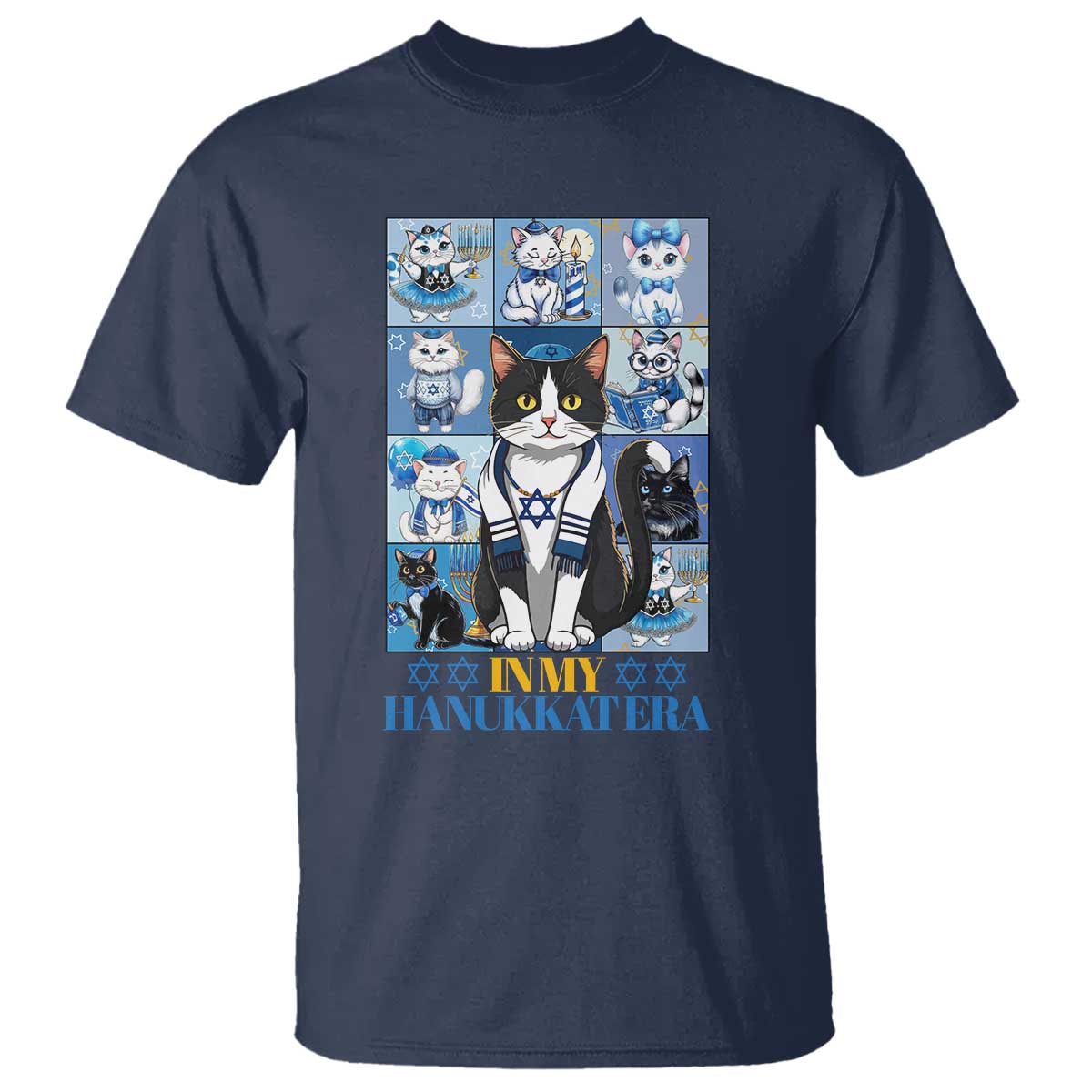 Hanukkah Cat T Shirt In My Hanukkat Era Cute Jewish Cats - Wonder Print Shop