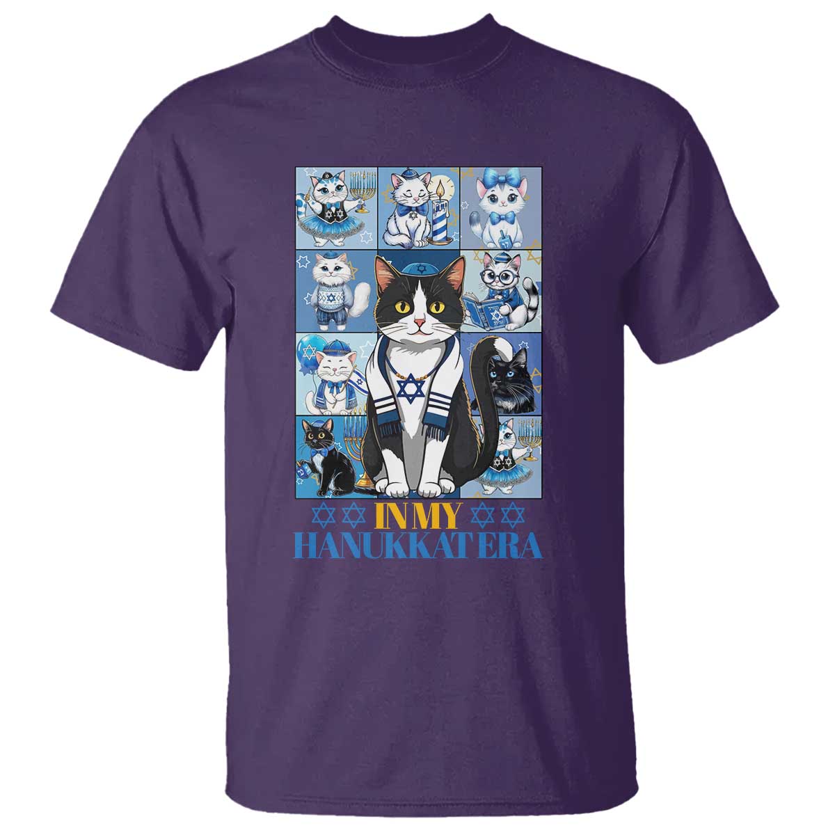 Hanukkah Cat T Shirt In My Hanukkat Era Cute Jewish Cats - Wonder Print Shop