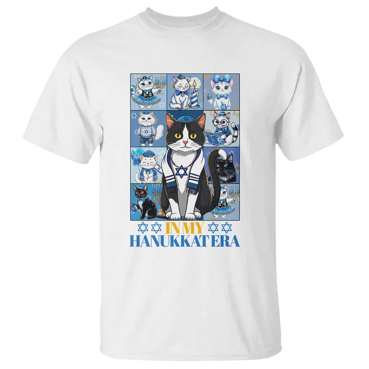 Hanukkah Cat T Shirt In My Hanukkat Era Cute Jewish Cats - Wonder Print Shop