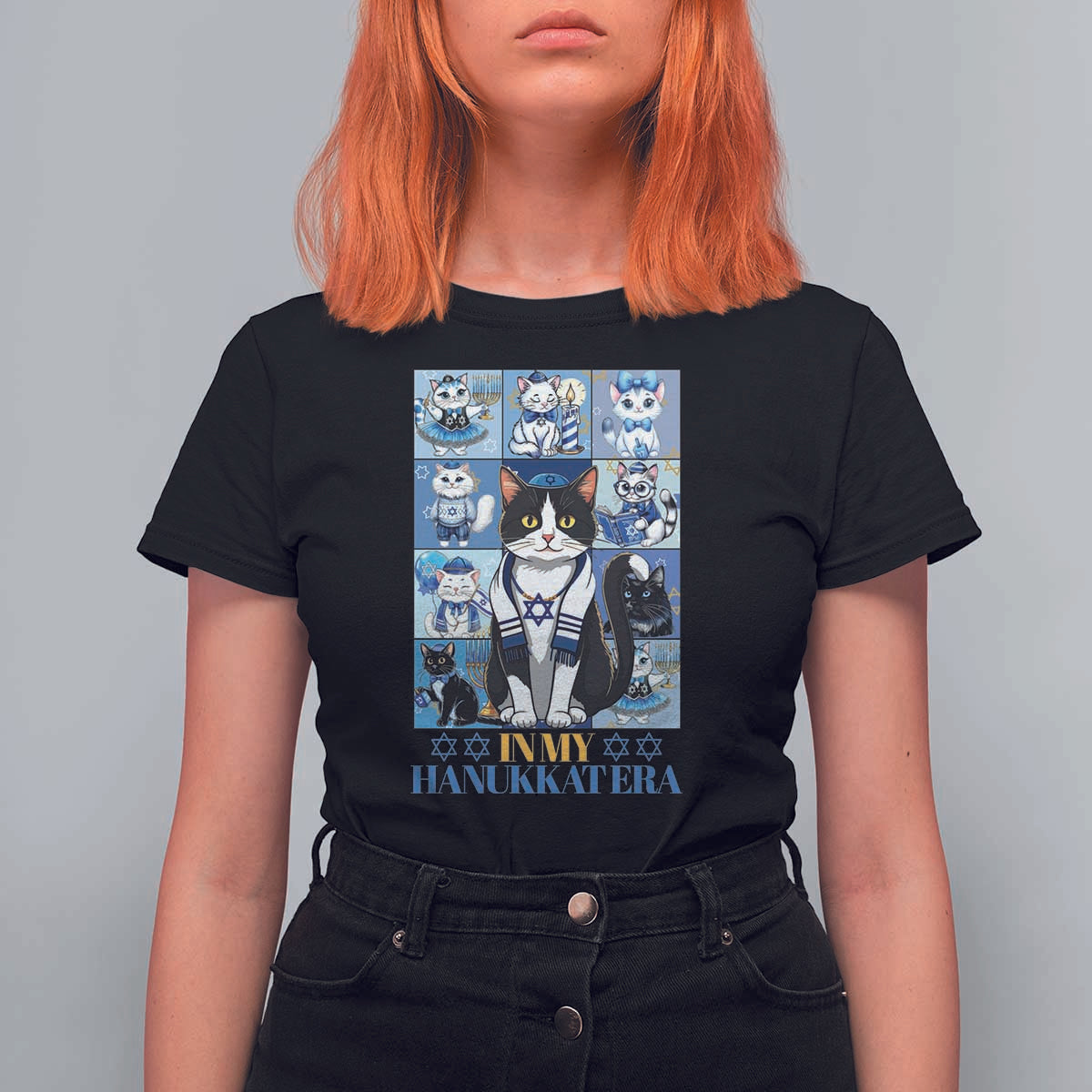 Hanukkah Cat T Shirt For Women In My Hanukkat Era Cute Jewish Cats - Wonder Print Shop