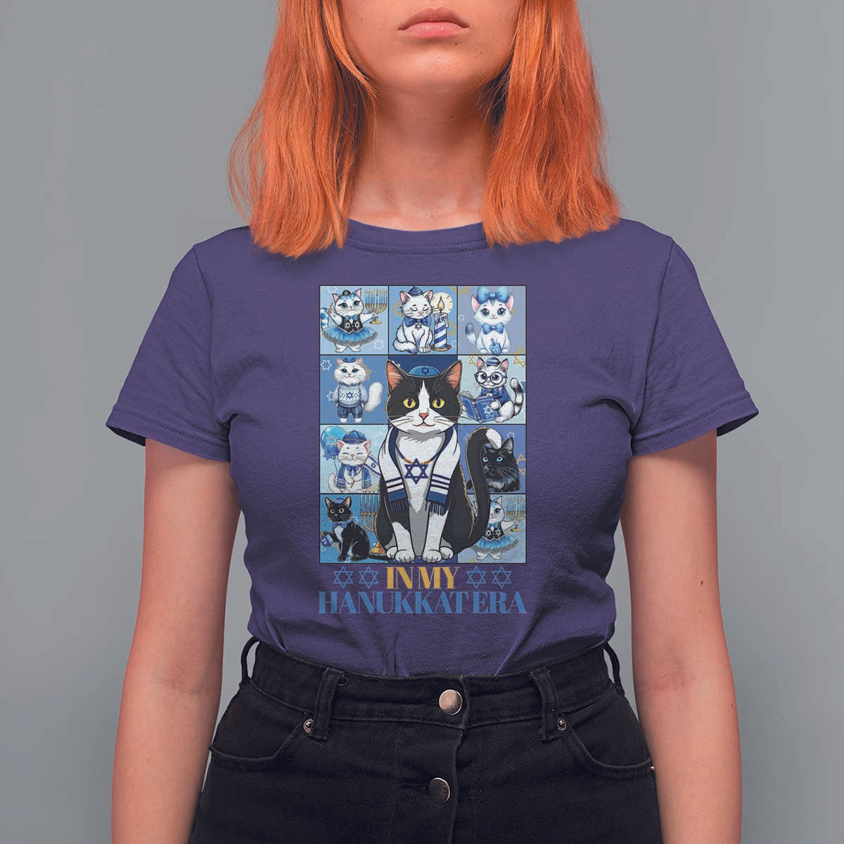 Hanukkah Cat T Shirt For Women In My Hanukkat Era Cute Jewish Cats - Wonder Print Shop