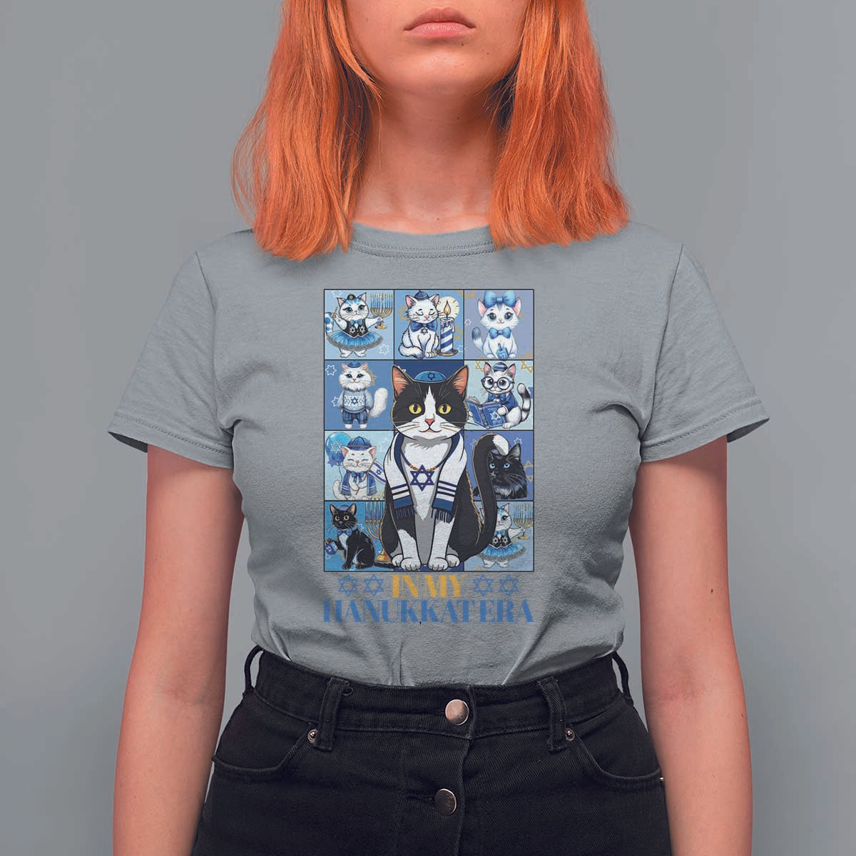 Hanukkah Cat T Shirt For Women In My Hanukkat Era Cute Jewish Cats - Wonder Print Shop
