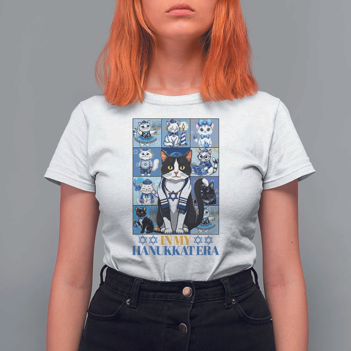 Hanukkah Cat T Shirt For Women In My Hanukkat Era Cute Jewish Cats - Wonder Print Shop
