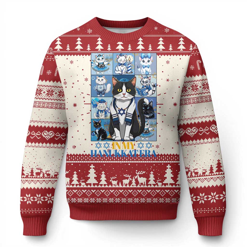 Hanukkah Cat Ugly Christmas Sweater In My Hanukkat Era Cute Jewish Cats - Wonder Print Shop