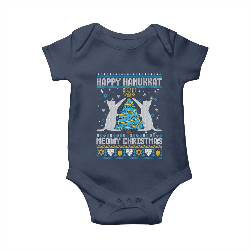 Hanukkah Christmas Cat Baby Onesie Happy Hanukkat Meowy Christmas