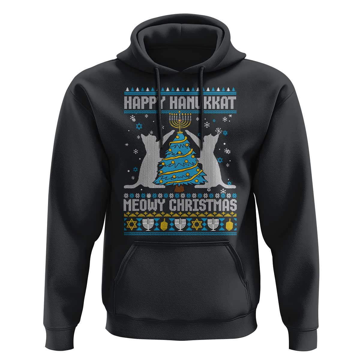 Hanukkah Christmas Cat Hoodie Happy Hanukkat Meowy Christmas