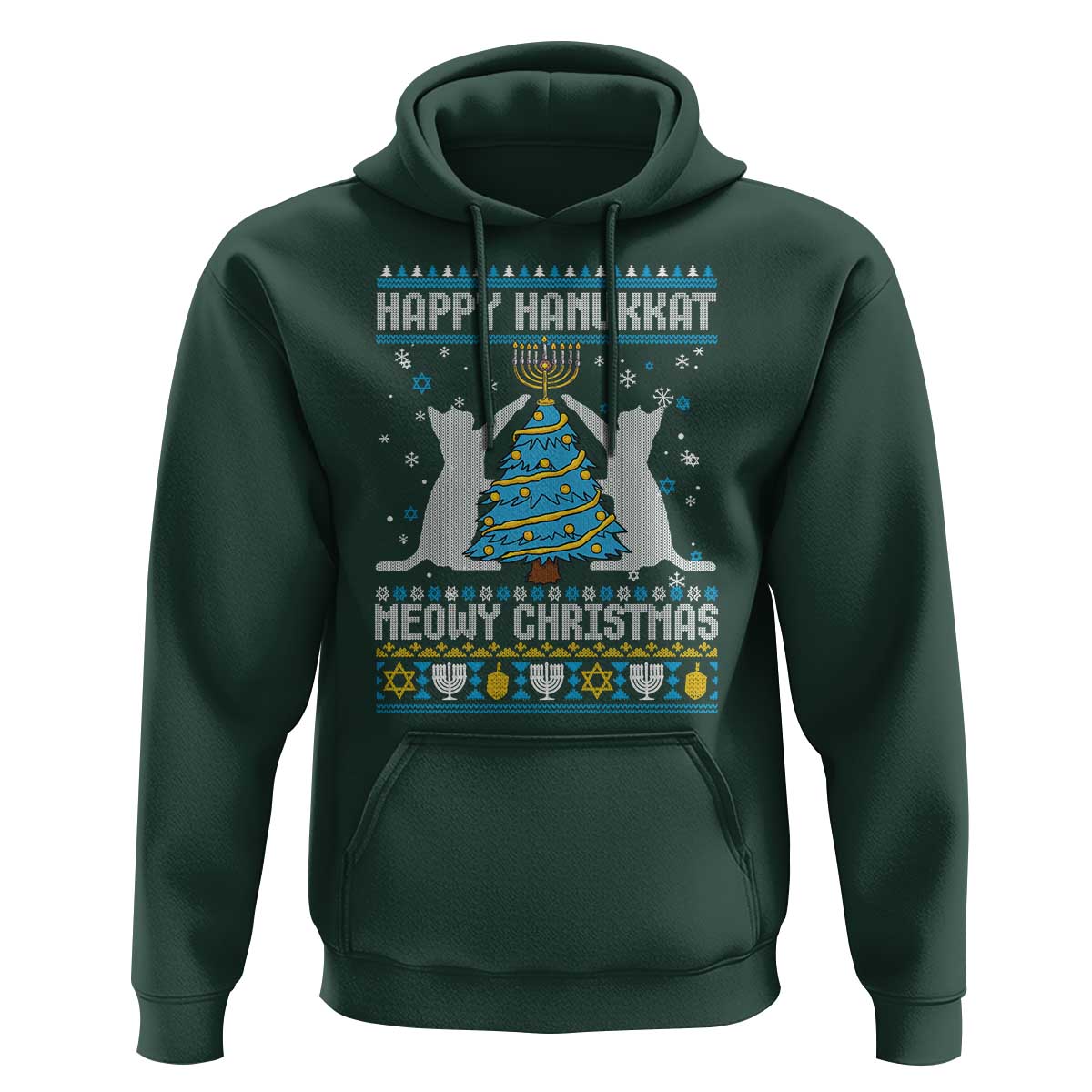 Hanukkah Christmas Cat Hoodie Happy Hanukkat Meowy Christmas