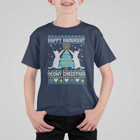 Hanukkah Christmas Cat T Shirt For Kid Happy Hanukkat Meowy Christmas - Wonder Print Shop