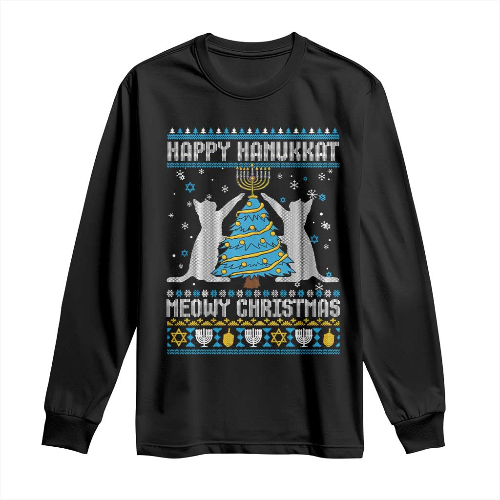 Hanukkah Christmas Cat Long Sleeve Shirt Happy Hanukkat Meowy Christmas