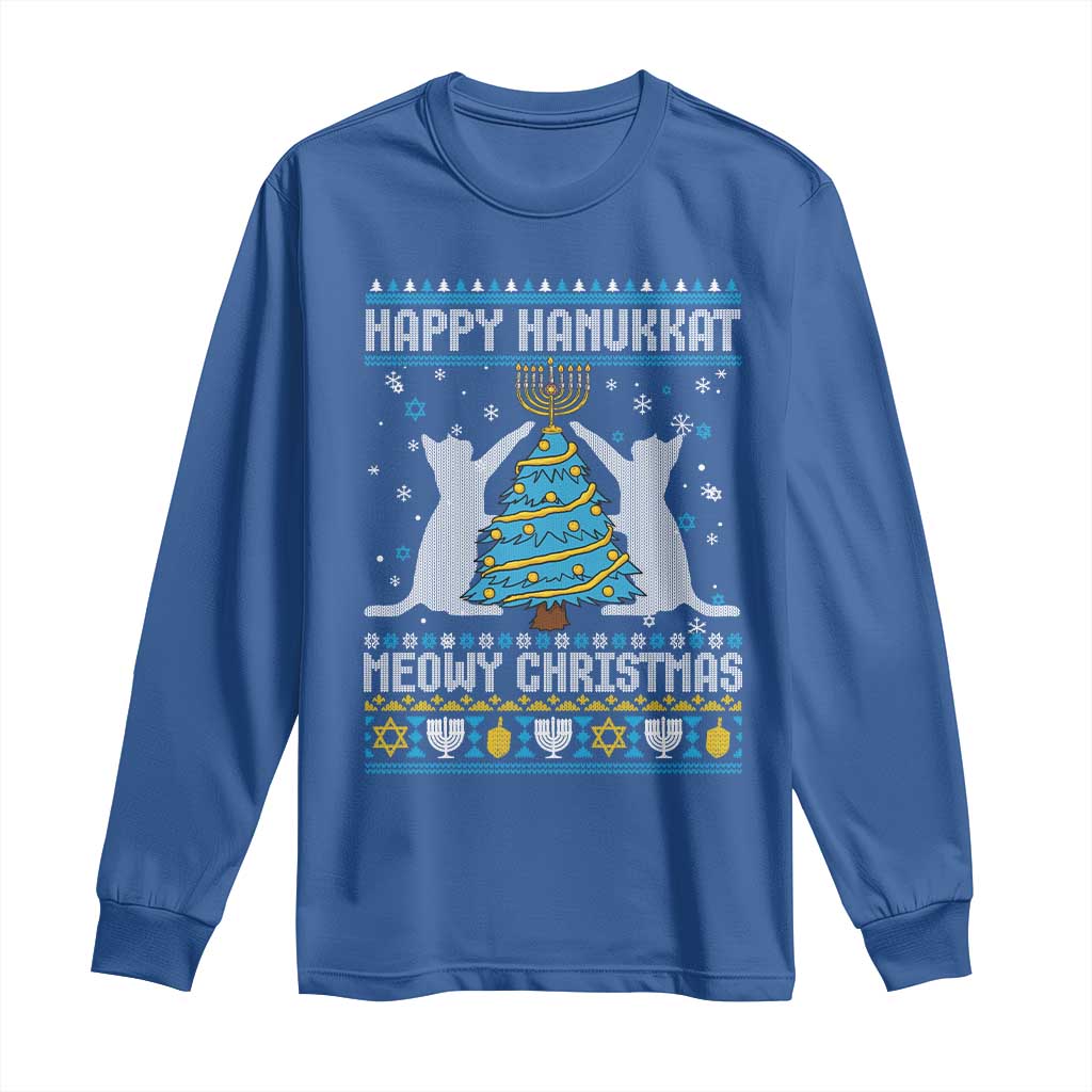 Hanukkah Christmas Cat Long Sleeve Shirt Happy Hanukkat Meowy Christmas