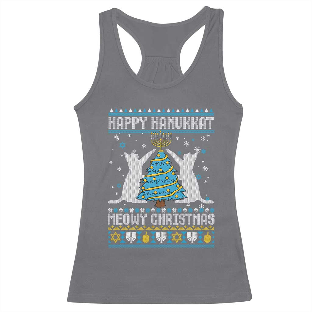 Hanukkah Christmas Cat Racerback Tank Top Happy Hanukkat Meowy Christmas