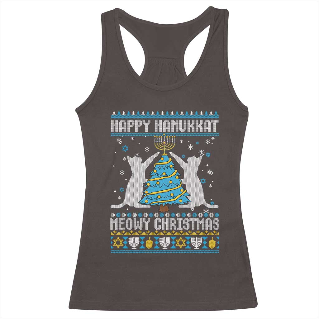 Hanukkah Christmas Cat Racerback Tank Top Happy Hanukkat Meowy Christmas