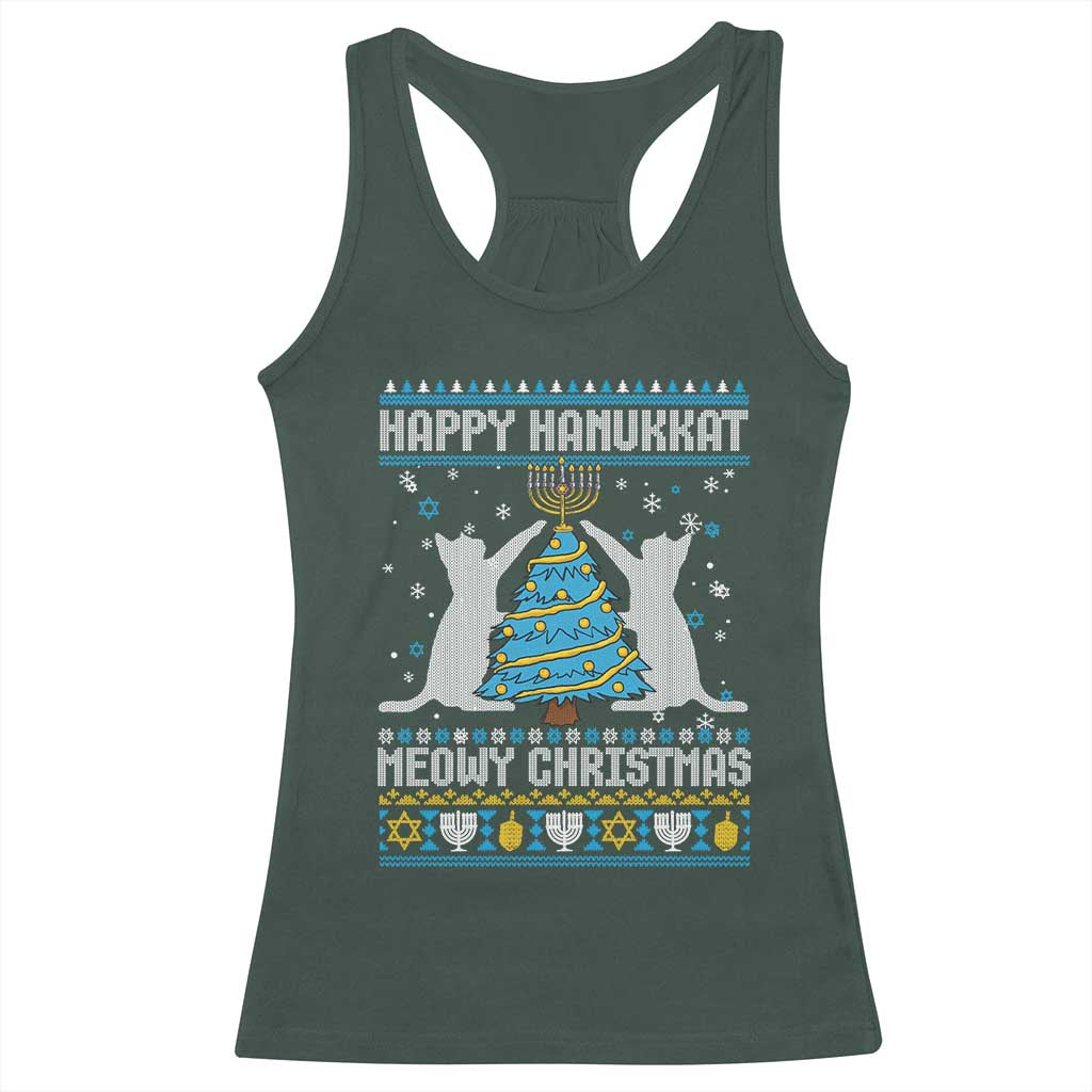 Hanukkah Christmas Cat Racerback Tank Top Happy Hanukkat Meowy Christmas