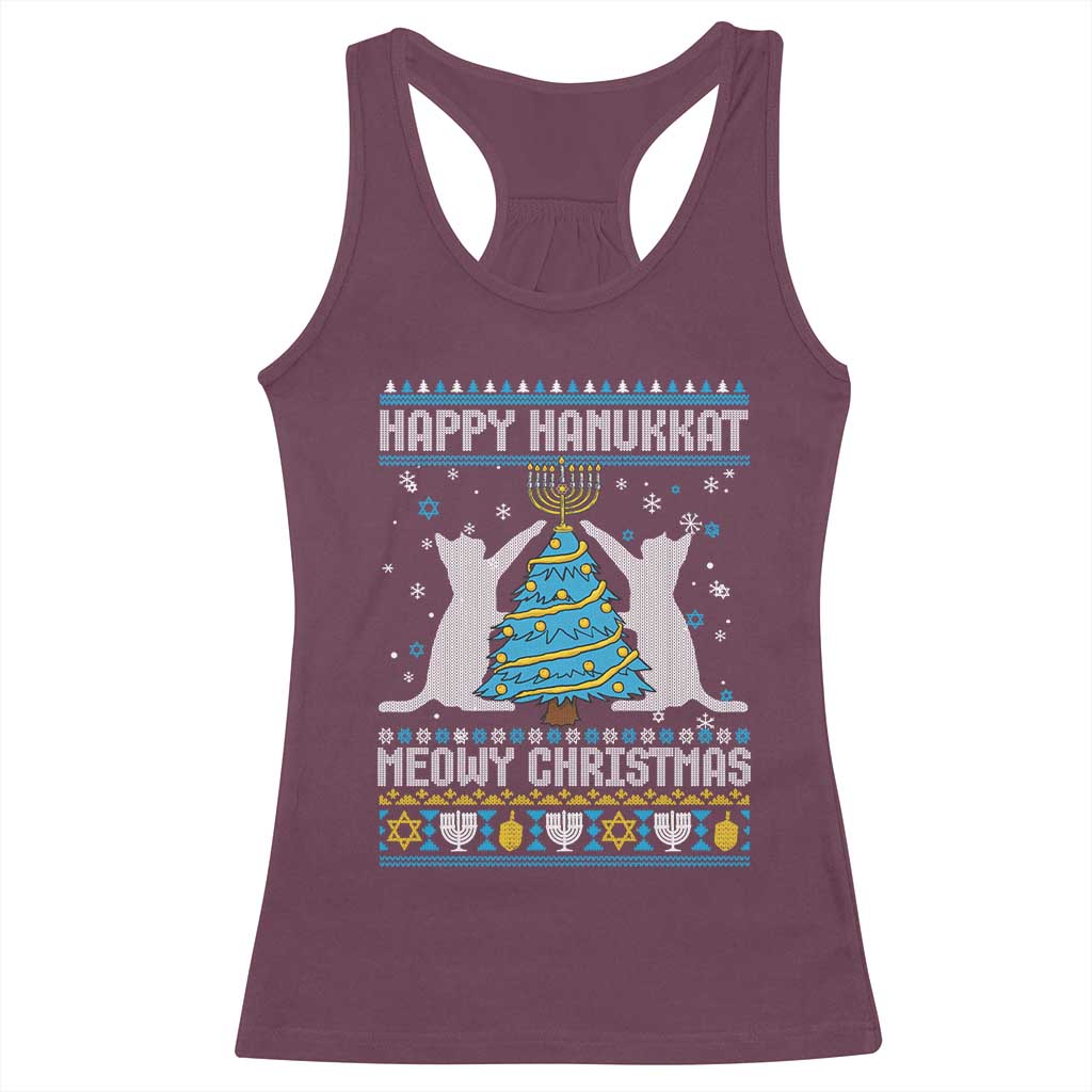 Hanukkah Christmas Cat Racerback Tank Top Happy Hanukkat Meowy Christmas