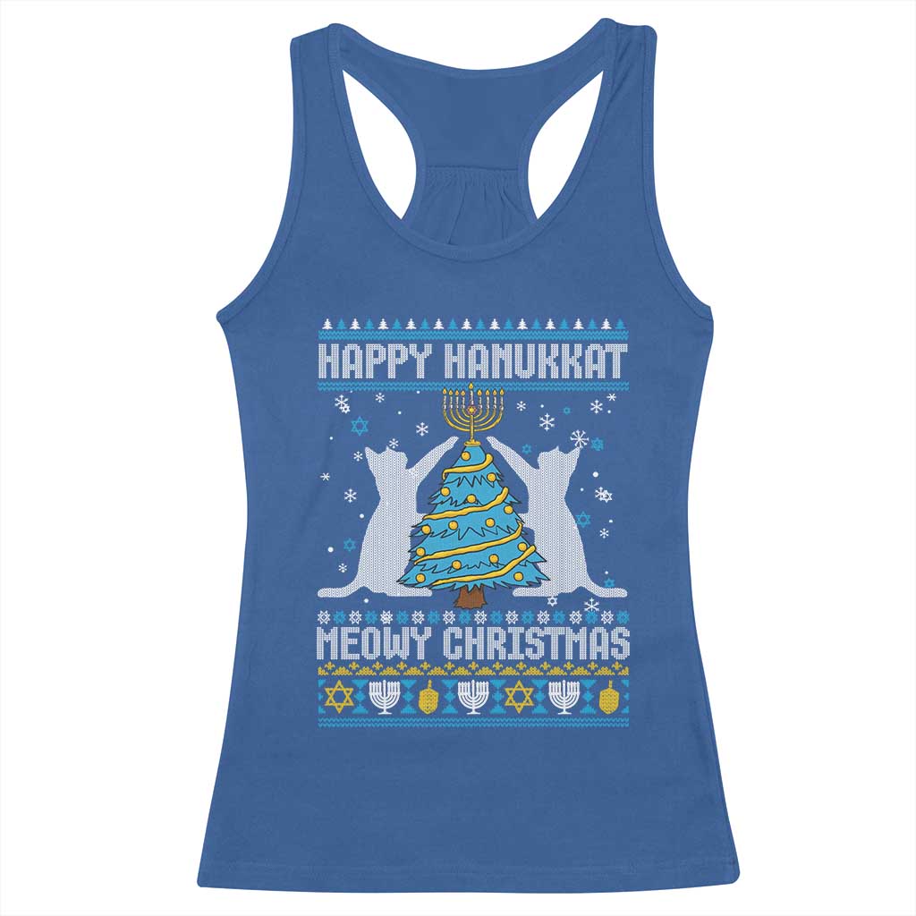 Hanukkah Christmas Cat Racerback Tank Top Happy Hanukkat Meowy Christmas