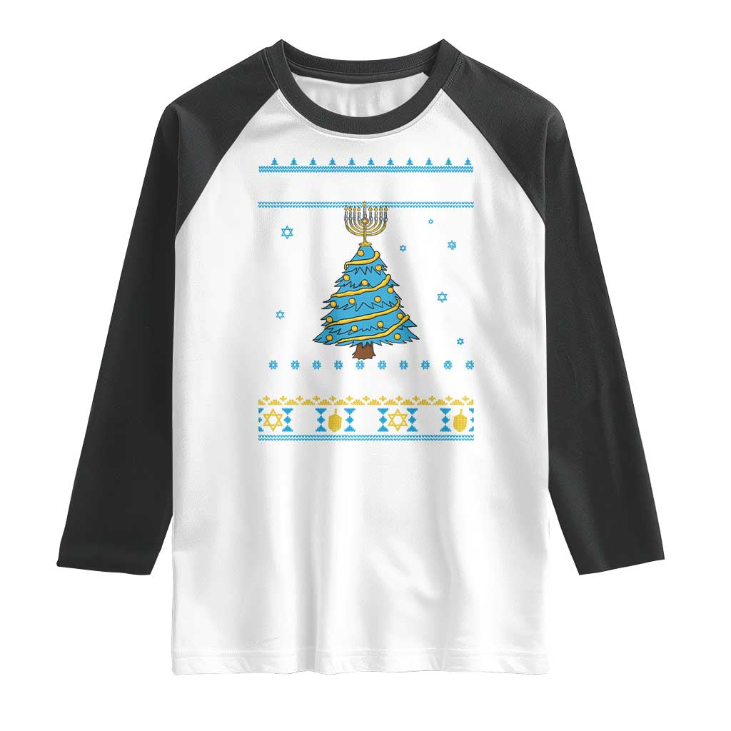 Hanukkah Christmas Cat Raglan Shirt Happy Hanukkat Meowy Christmas