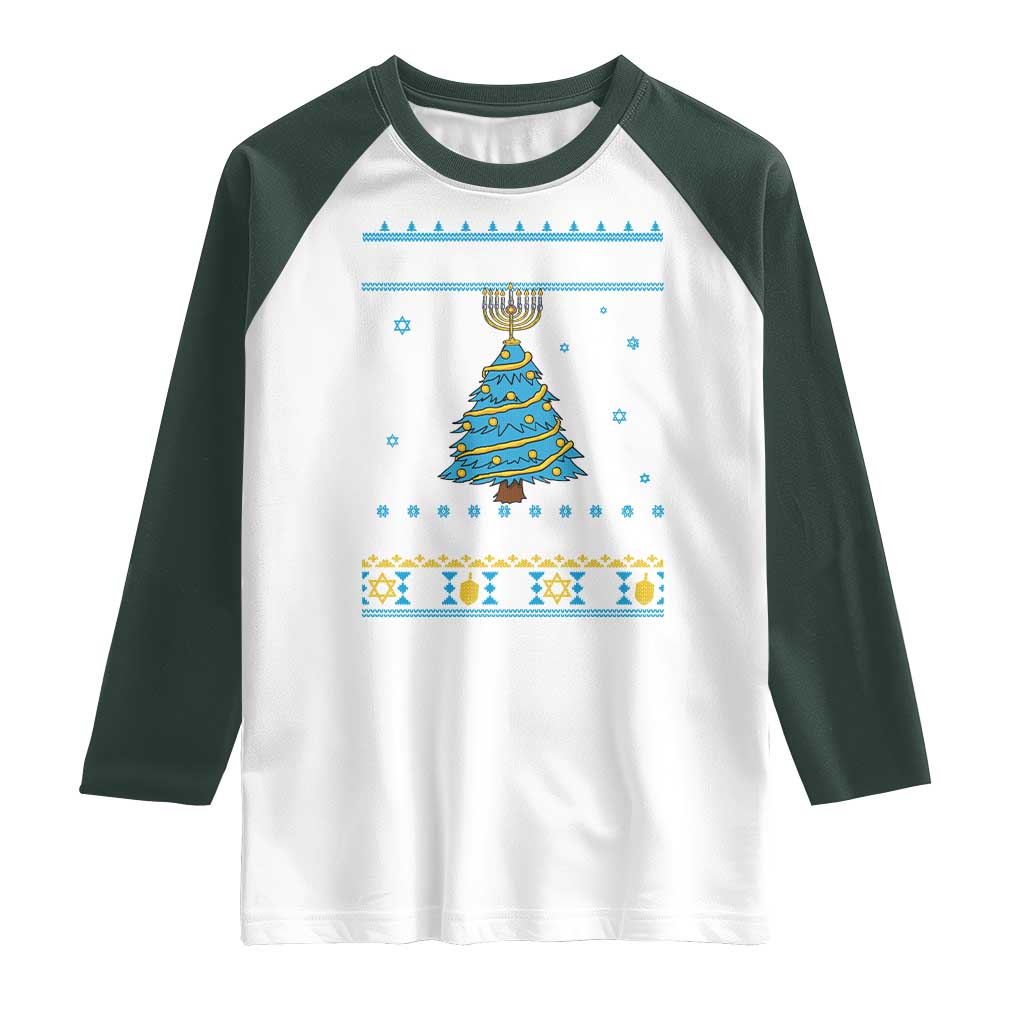 Hanukkah Christmas Cat Raglan Shirt Happy Hanukkat Meowy Christmas