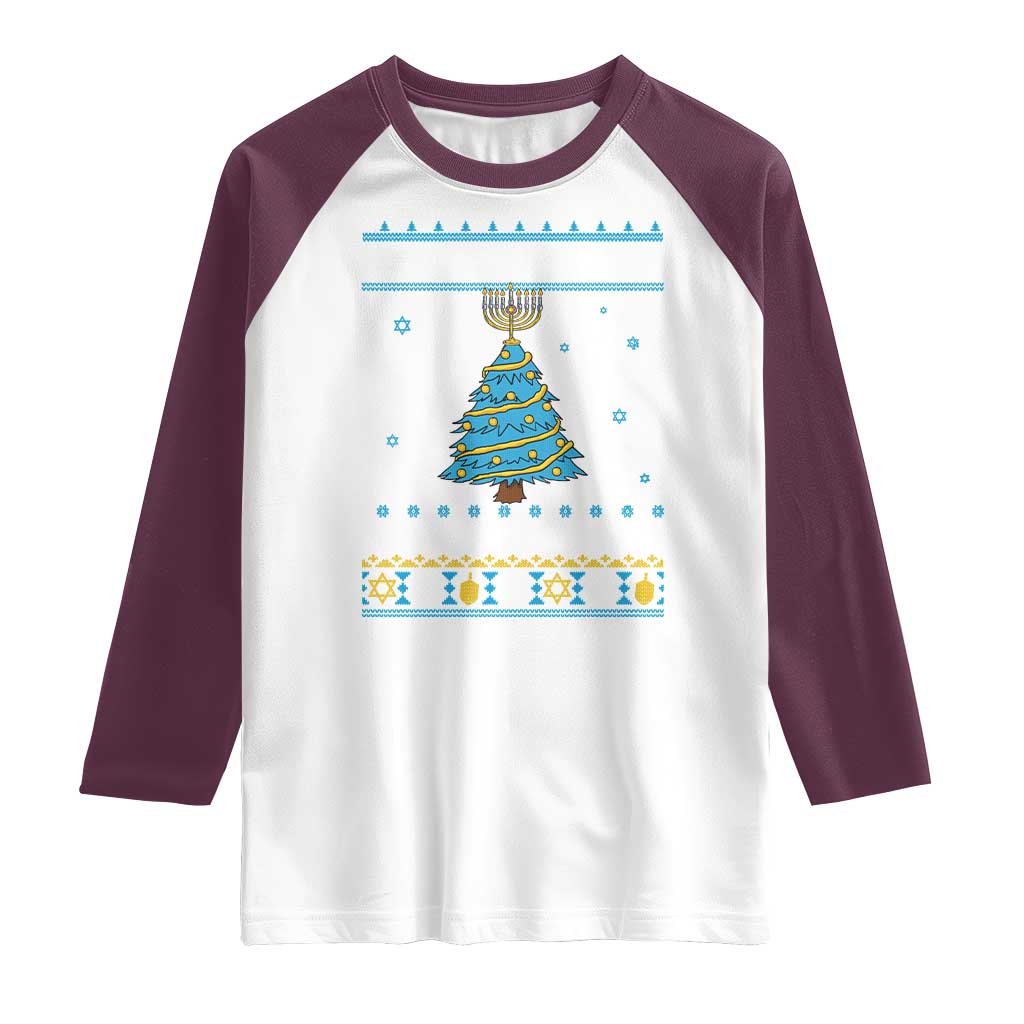 Hanukkah Christmas Cat Raglan Shirt Happy Hanukkat Meowy Christmas