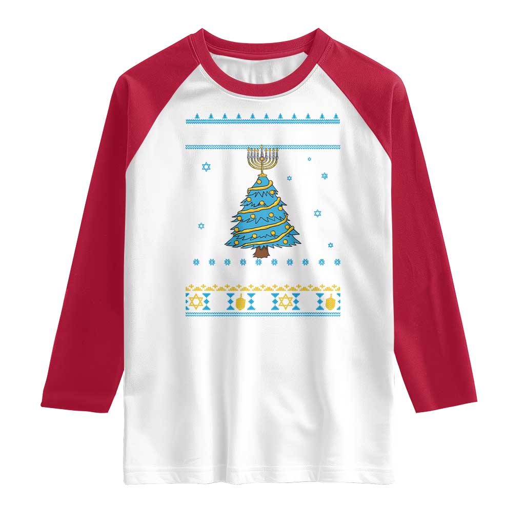 Hanukkah Christmas Cat Raglan Shirt Happy Hanukkat Meowy Christmas