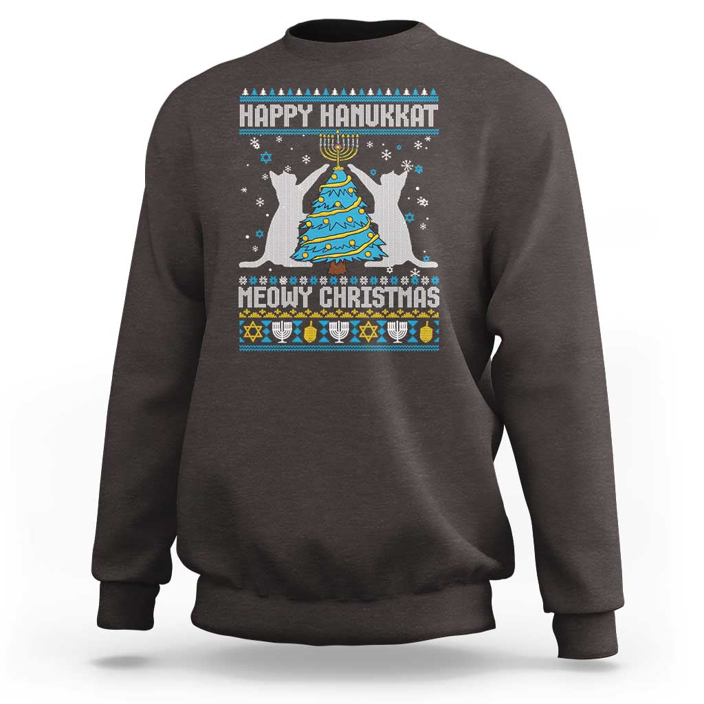 Hanukkah Christmas Cat Sweatshirt Happy Hanukkat Meowy Christmas - Wonder Print Shop