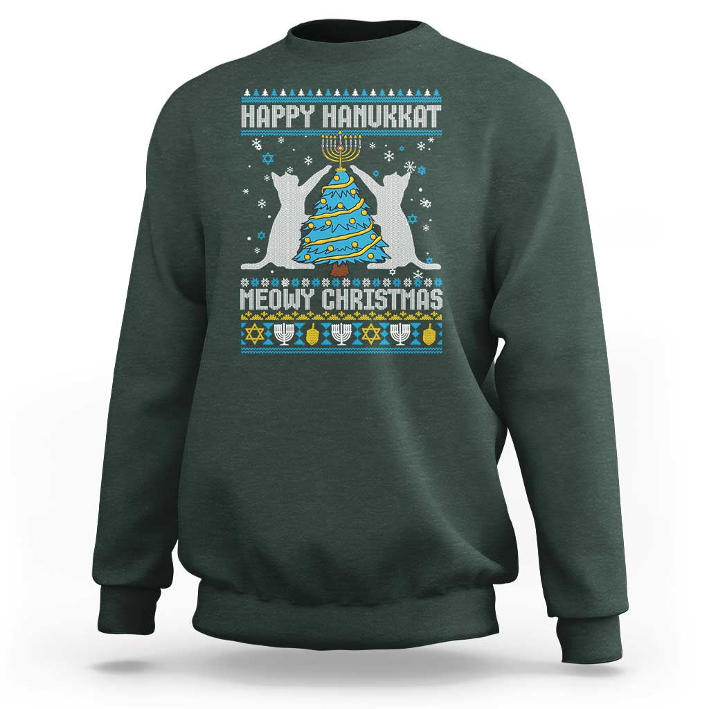 Hanukkah Christmas Cat Sweatshirt Happy Hanukkat Meowy Christmas - Wonder Print Shop