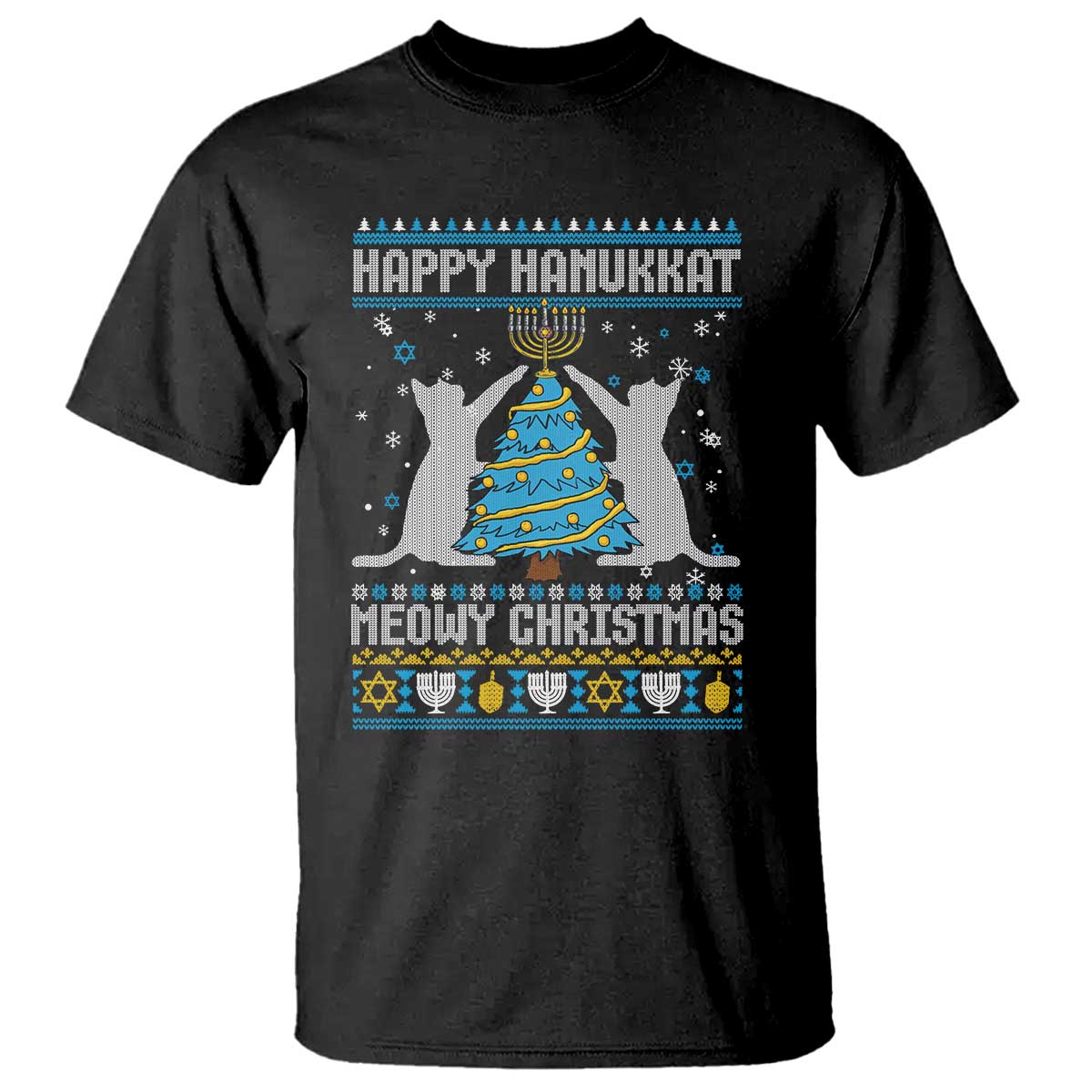 Hanukkah Christmas Cat T Shirt Happy Hanukkat Meowy Christmas - Wonder Print Shop
