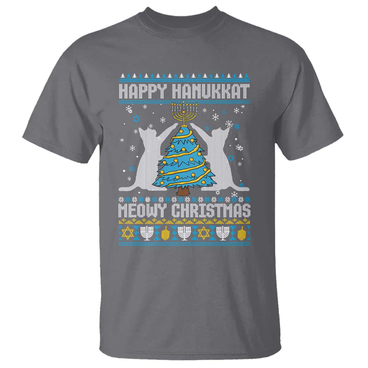 Hanukkah Christmas Cat T Shirt Happy Hanukkat Meowy Christmas - Wonder Print Shop