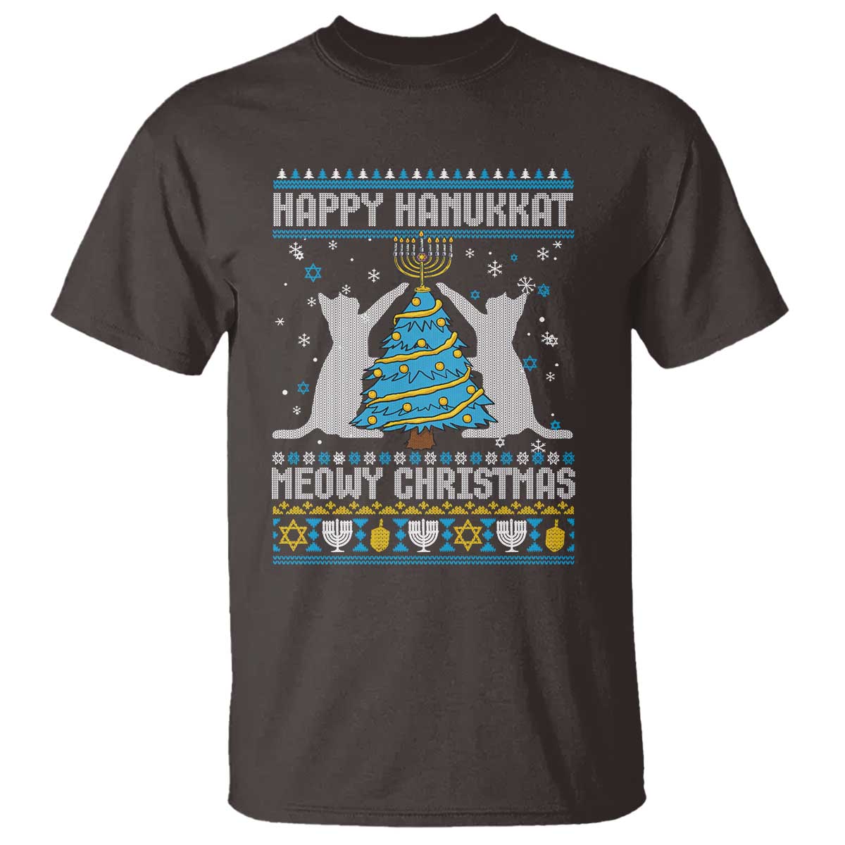 Hanukkah Christmas Cat T Shirt Happy Hanukkat Meowy Christmas - Wonder Print Shop