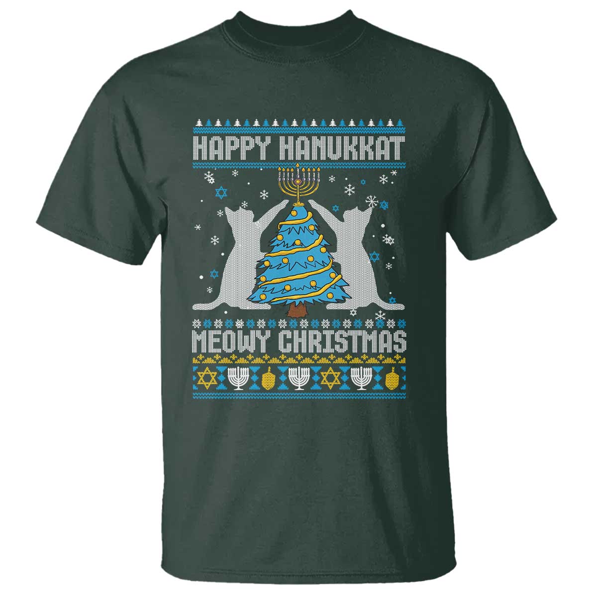 Hanukkah Christmas Cat T Shirt Happy Hanukkat Meowy Christmas - Wonder Print Shop