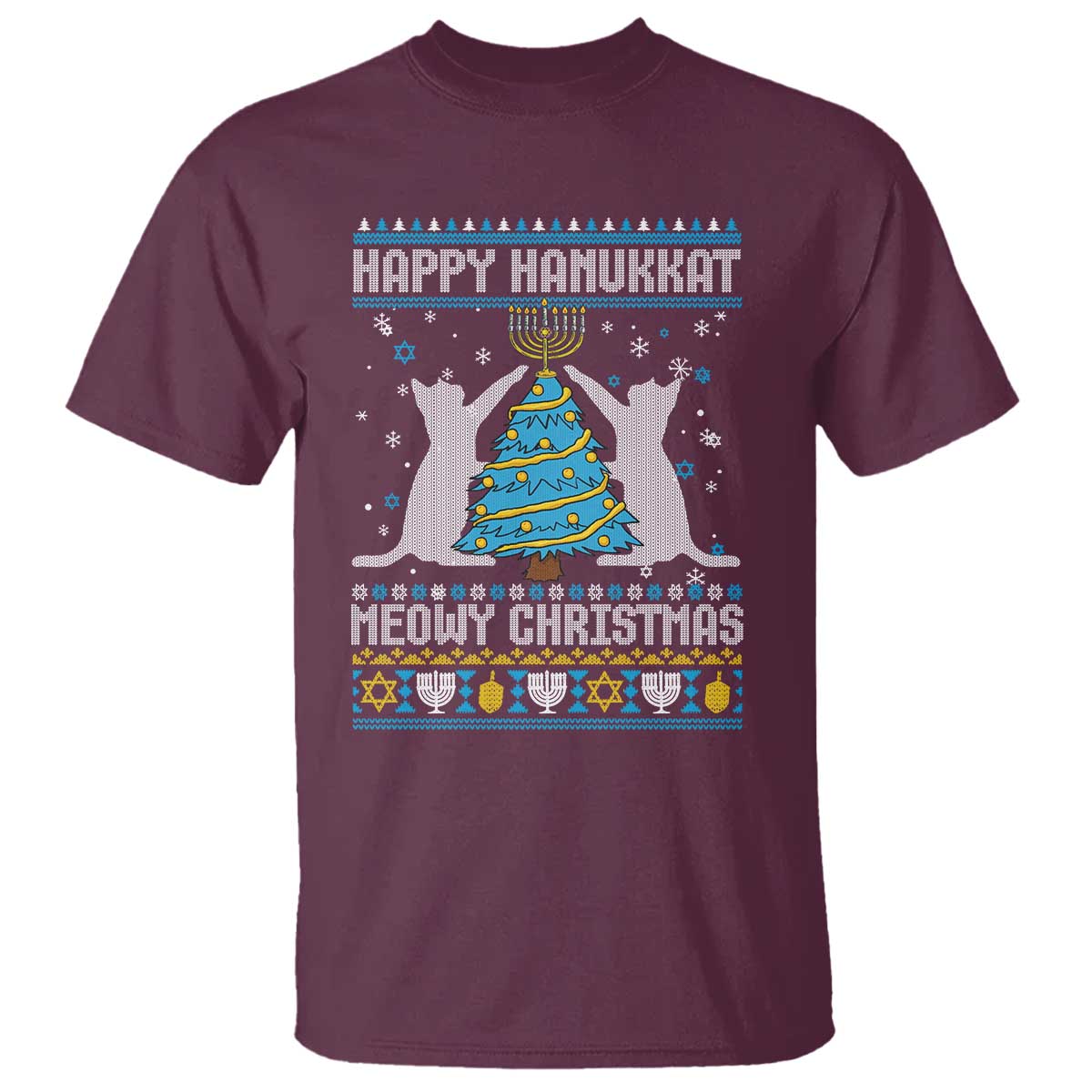 Hanukkah Christmas Cat T Shirt Happy Hanukkat Meowy Christmas - Wonder Print Shop