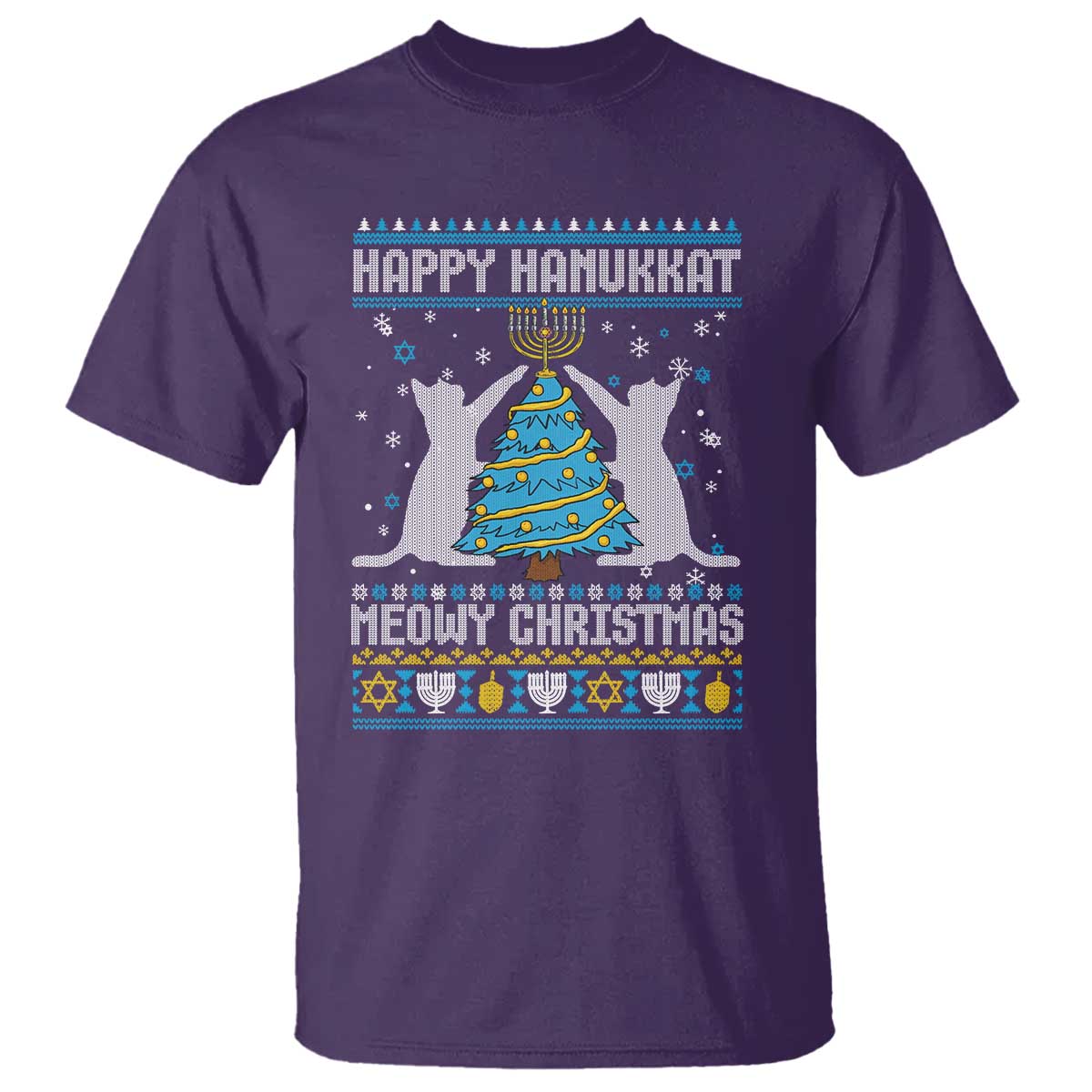 Hanukkah Christmas Cat T Shirt Happy Hanukkat Meowy Christmas - Wonder Print Shop