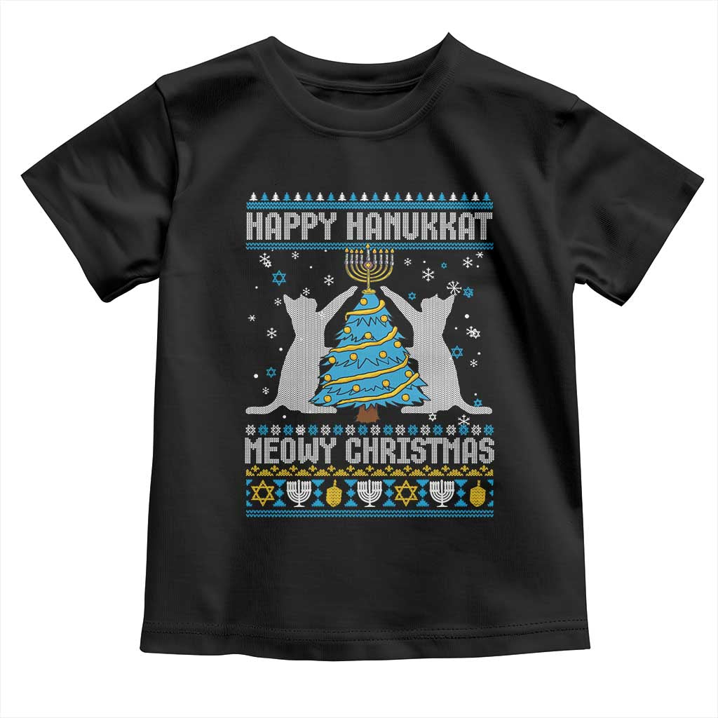 Hanukkah Christmas Cat Toddler T Shirt Happy Hanukkat Meowy Christmas