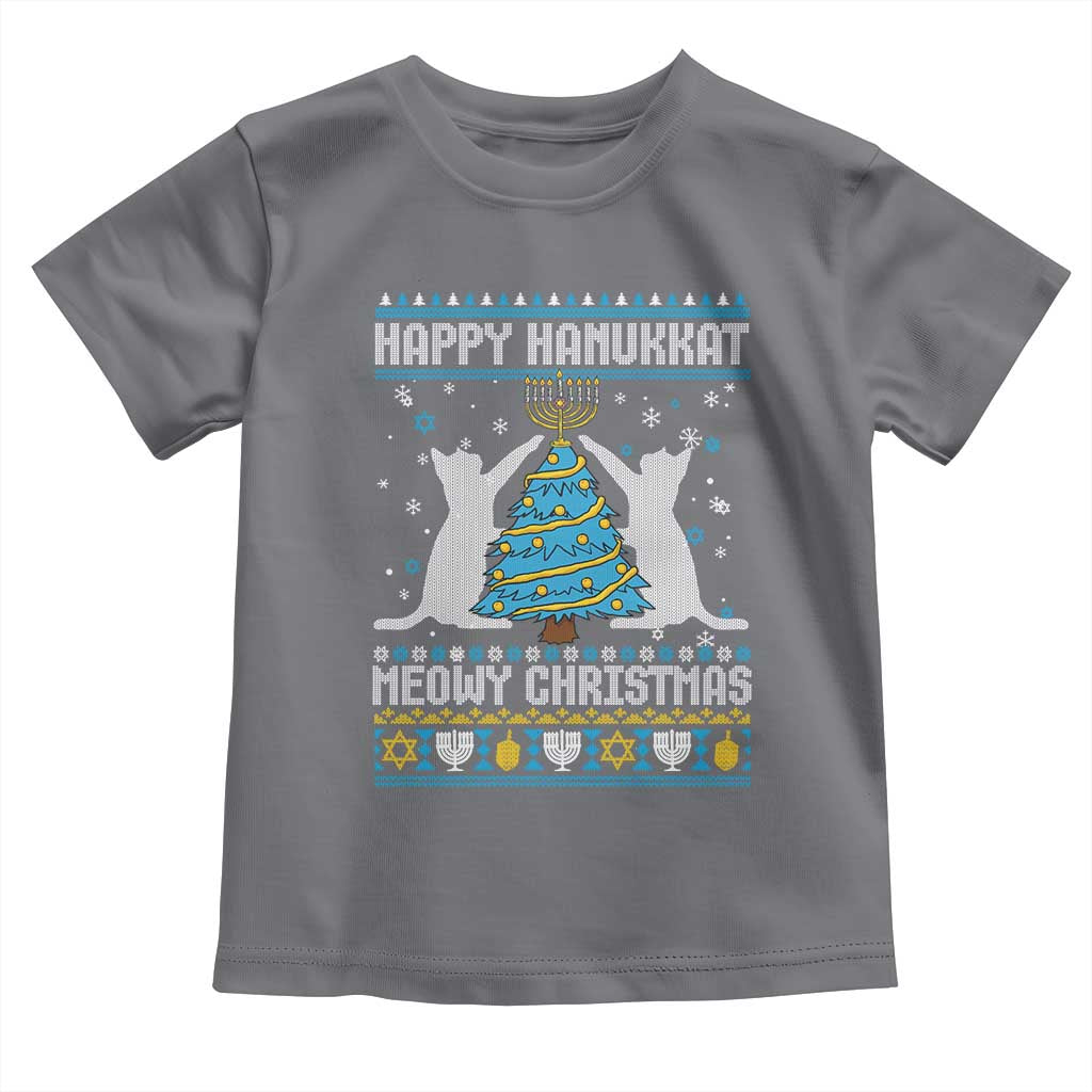 Hanukkah Christmas Cat Toddler T Shirt Happy Hanukkat Meowy Christmas